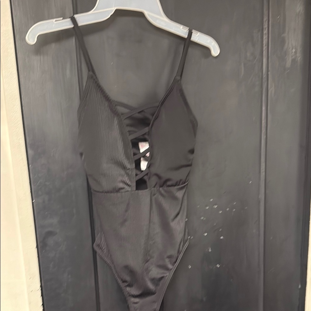 Black Strappy One-Piece Swimsuit